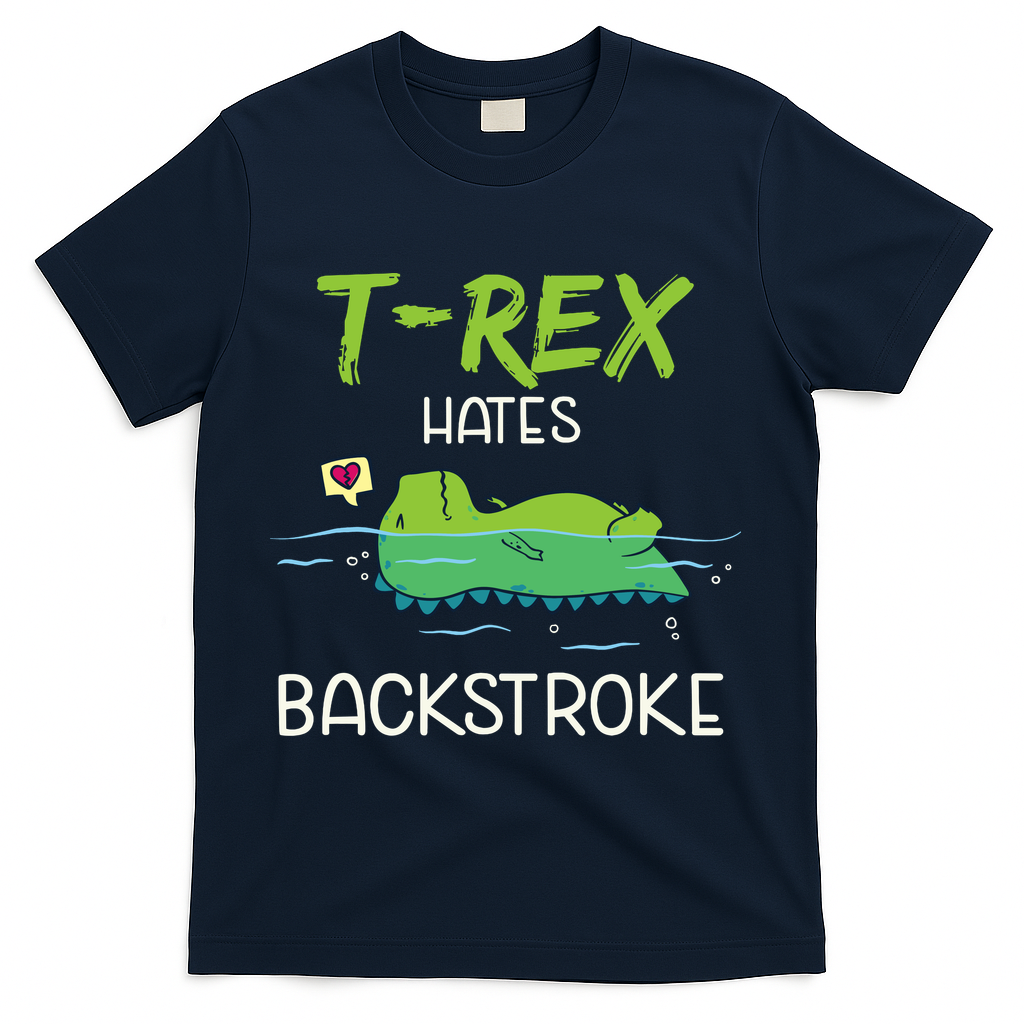 Trex Hates Backstroke Funny Swimming Dinosaur Gift T-Shirt - Navy