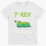 Trex Hates Backstroke Funny Swimming Dinosaur Gift T-Shirt - White
