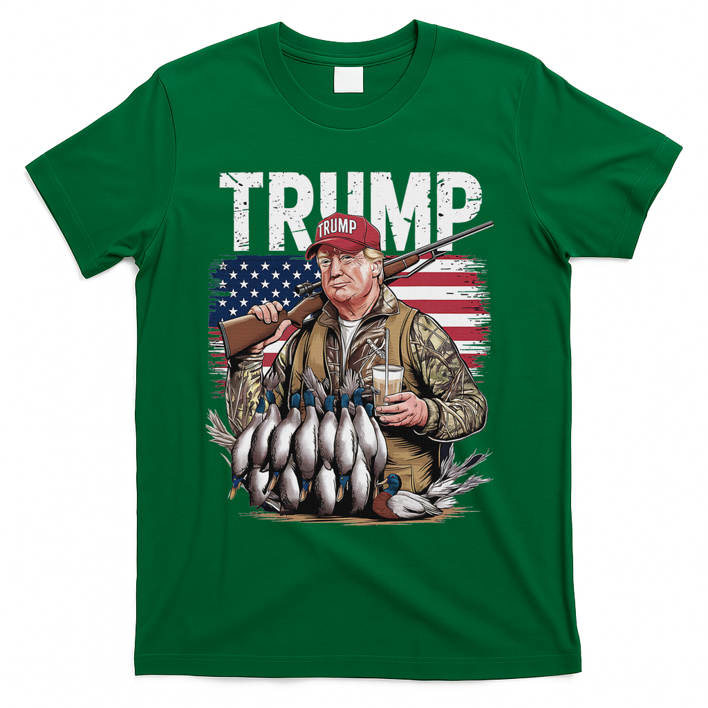 Trump Hunting Duck Hello Hunting Camo Hunting T-Shirt - Green
