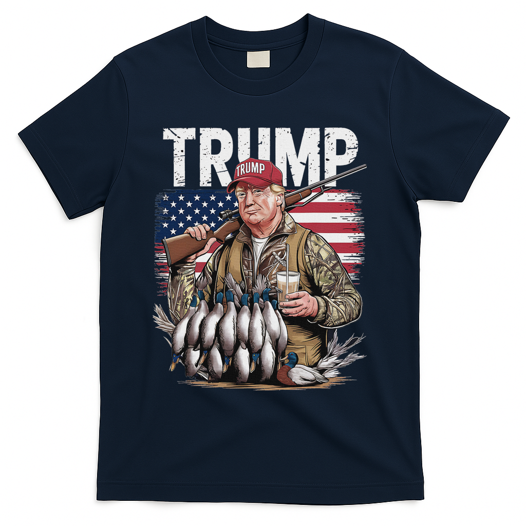 Trump Hunting Duck Hello Hunting Camo Hunting T-Shirt - Navy