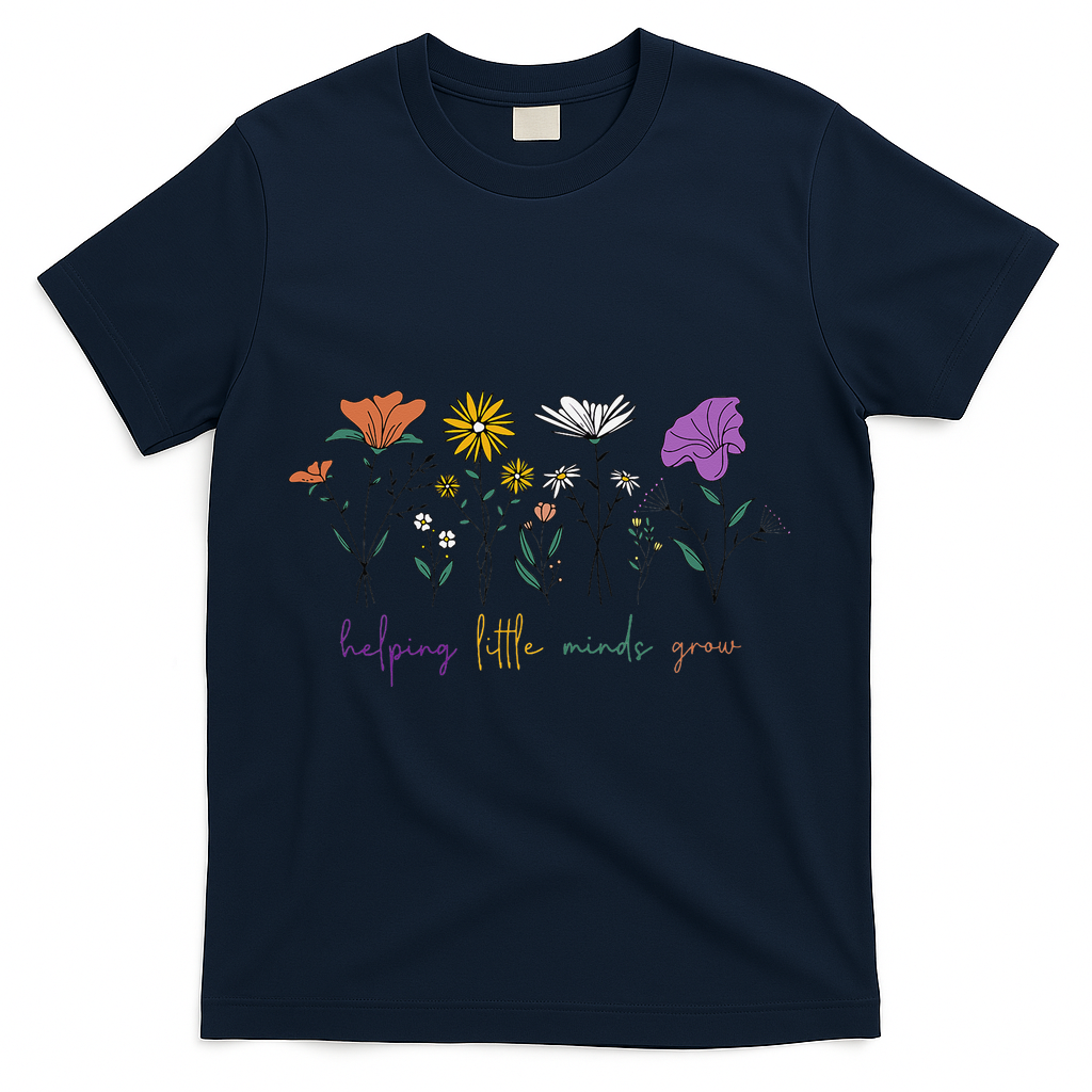 Teacher Helping Little Minds Grow Back To School Wildflower T-Shirt - Navy