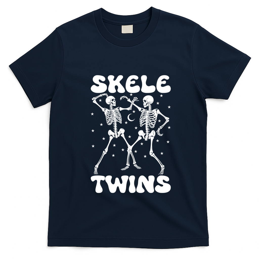 Twins Halloween Matching Skeletwins T-Shirt - Navy Blue