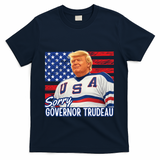 Trump Hockey Sorry Governor Trudeau American Flag Funny T-Shirt - Navy