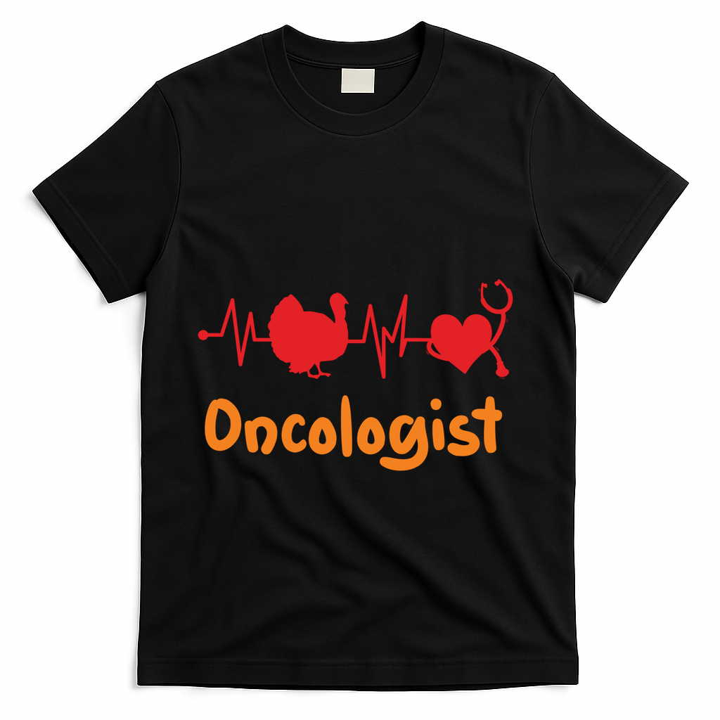 Thanksgiving Heartbeat Turkey Oncologist Doctor Medical Cute Gift T-Shirt - Black