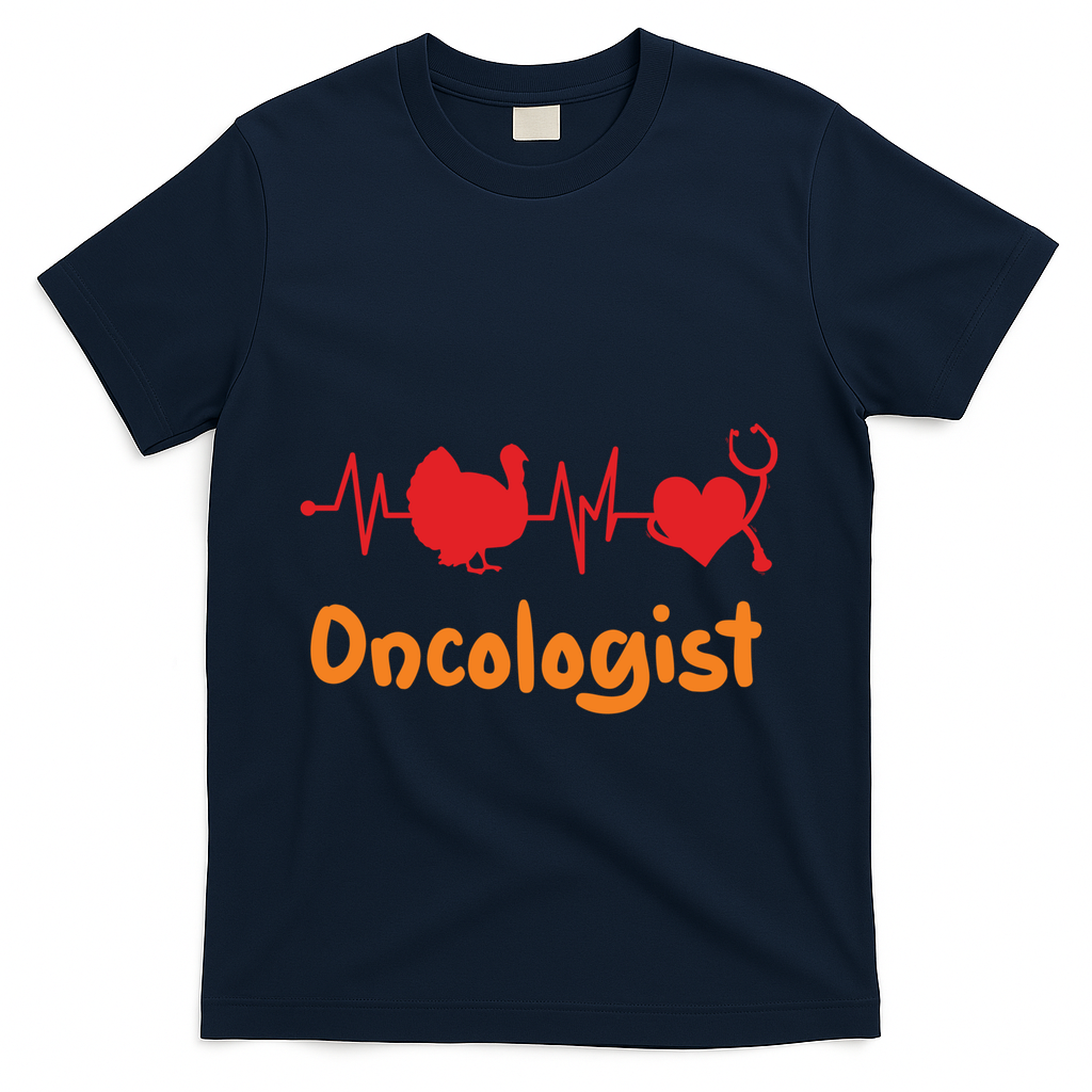 Thanksgiving Heartbeat Turkey Oncologist Doctor Medical Cute Gift T-Shirt - Navy
