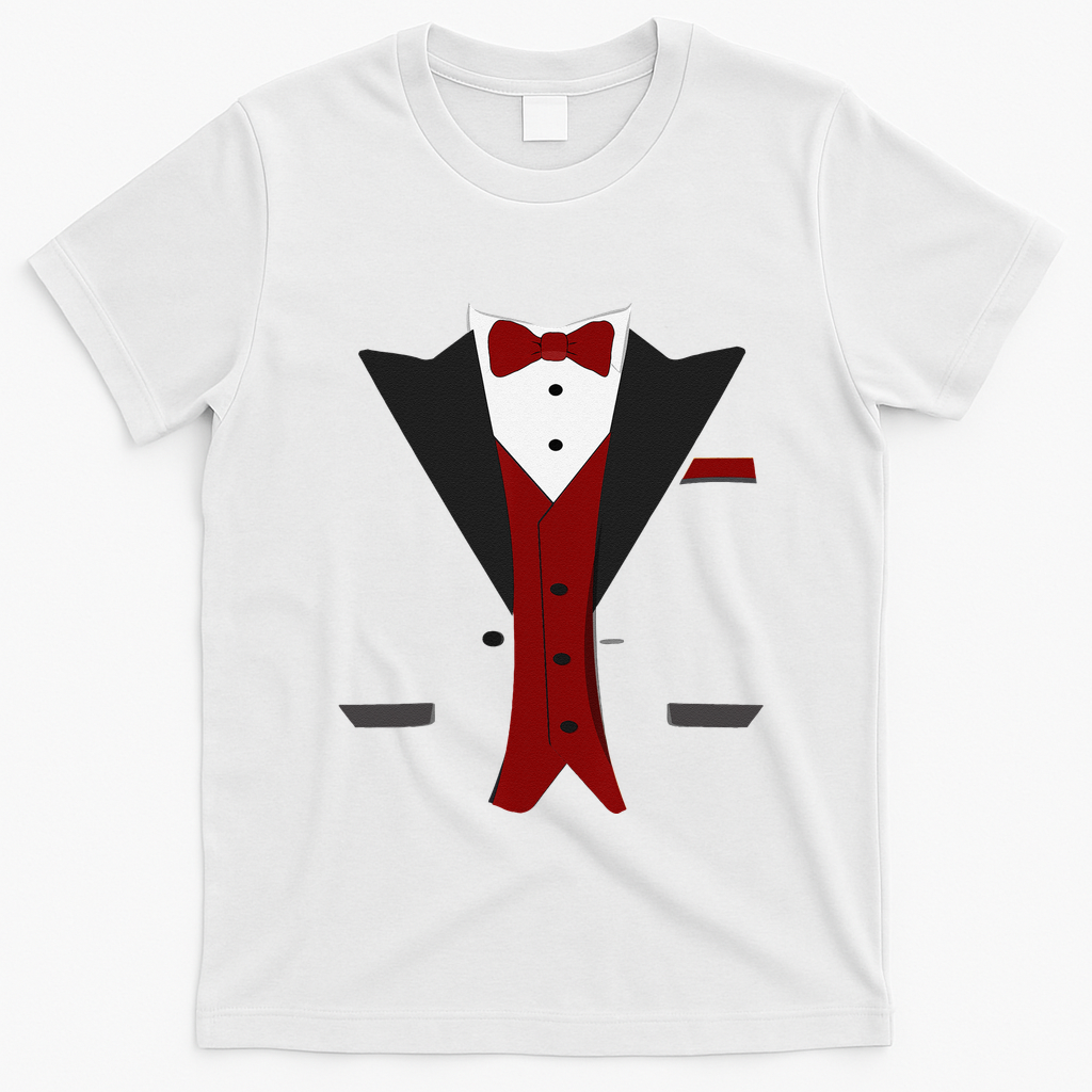 Tuxedo Halloween Wedding Groom Funny Red Costume T-Shirt - White