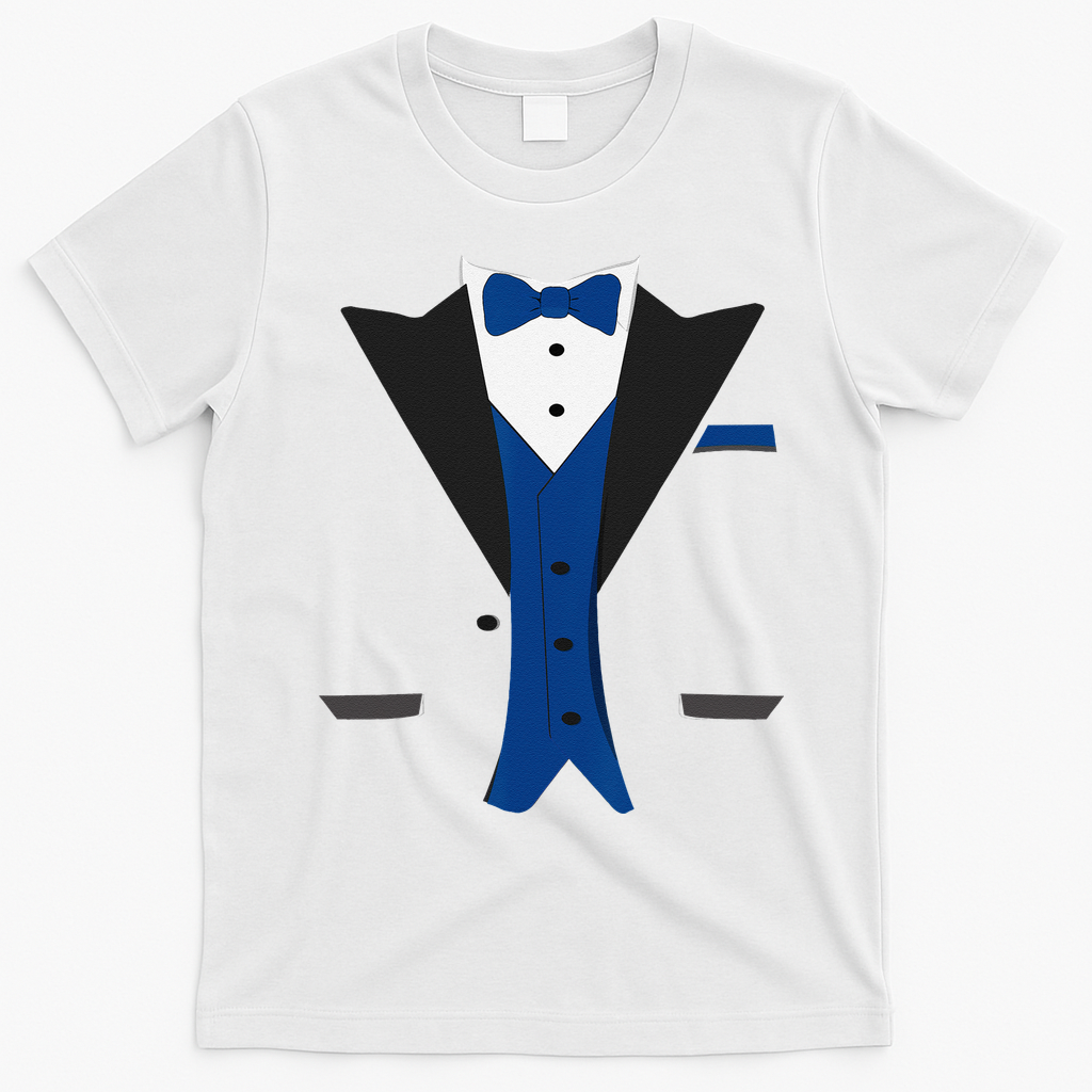 Tuxedo Halloween Wedding Groom Costume Blue Funny T-Shirt - White