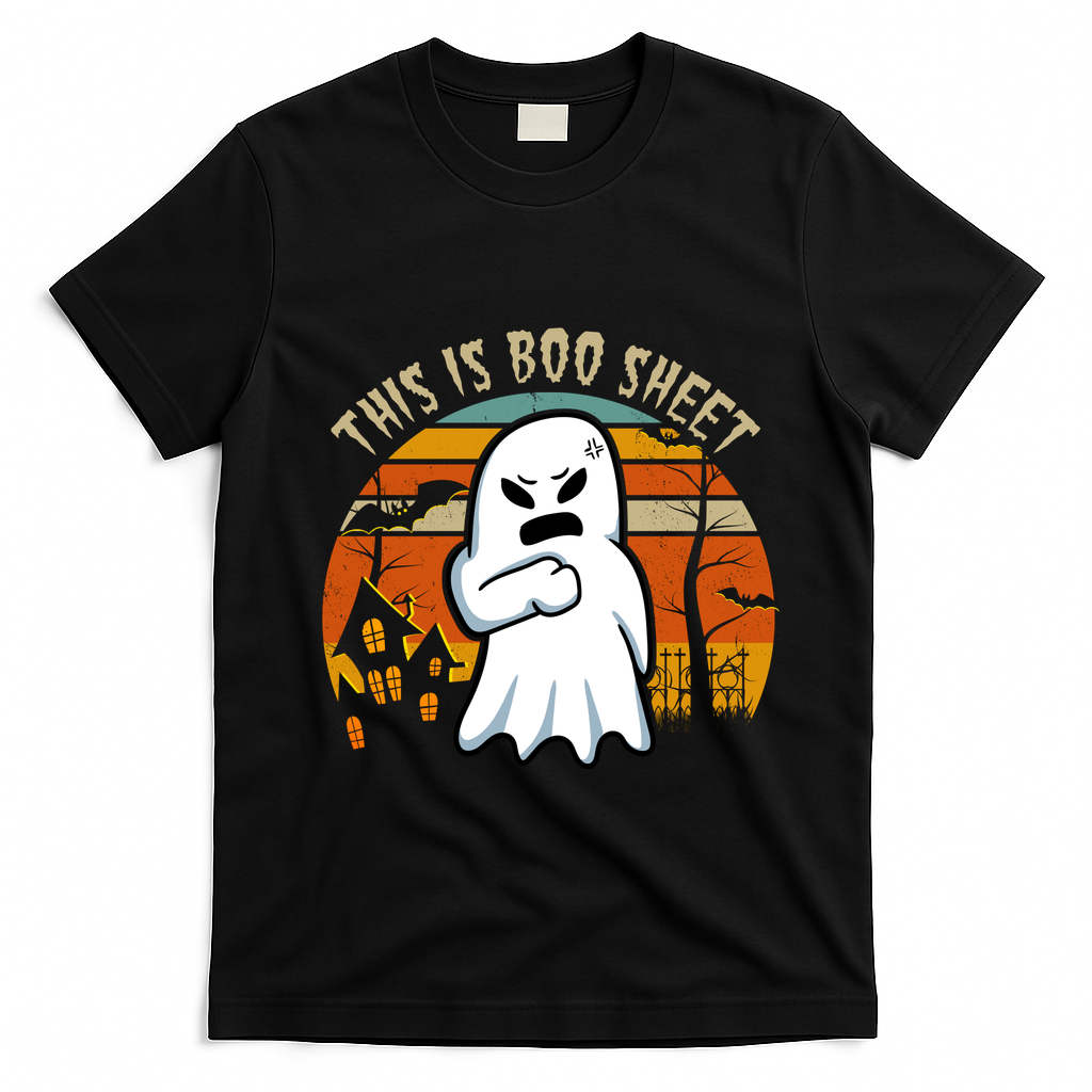 This Is Boo Sheet Ghost Spooky Sunset Funny T-Shirt - Black