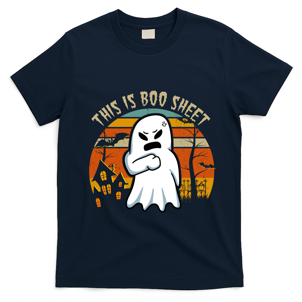 This Is Boo Sheet Ghost Spooky Sunset Funny T-Shirt - Navy Blue