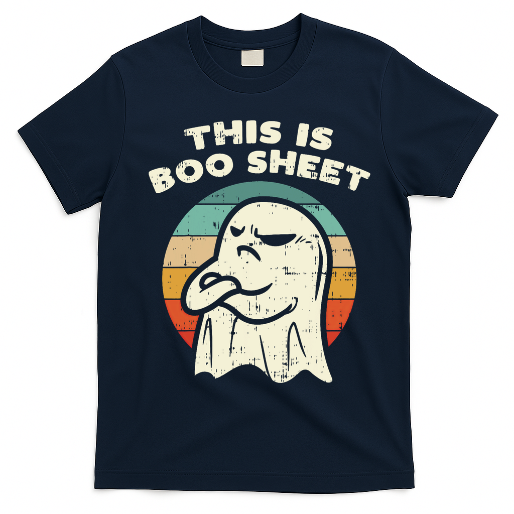 This Is Boo Sheet Ghost Retro Halloween Costume T-Shirt - Navy Blue