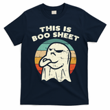 This Is Boo Sheet Ghost Retro Halloween Costume T-Shirt - Navy Blue