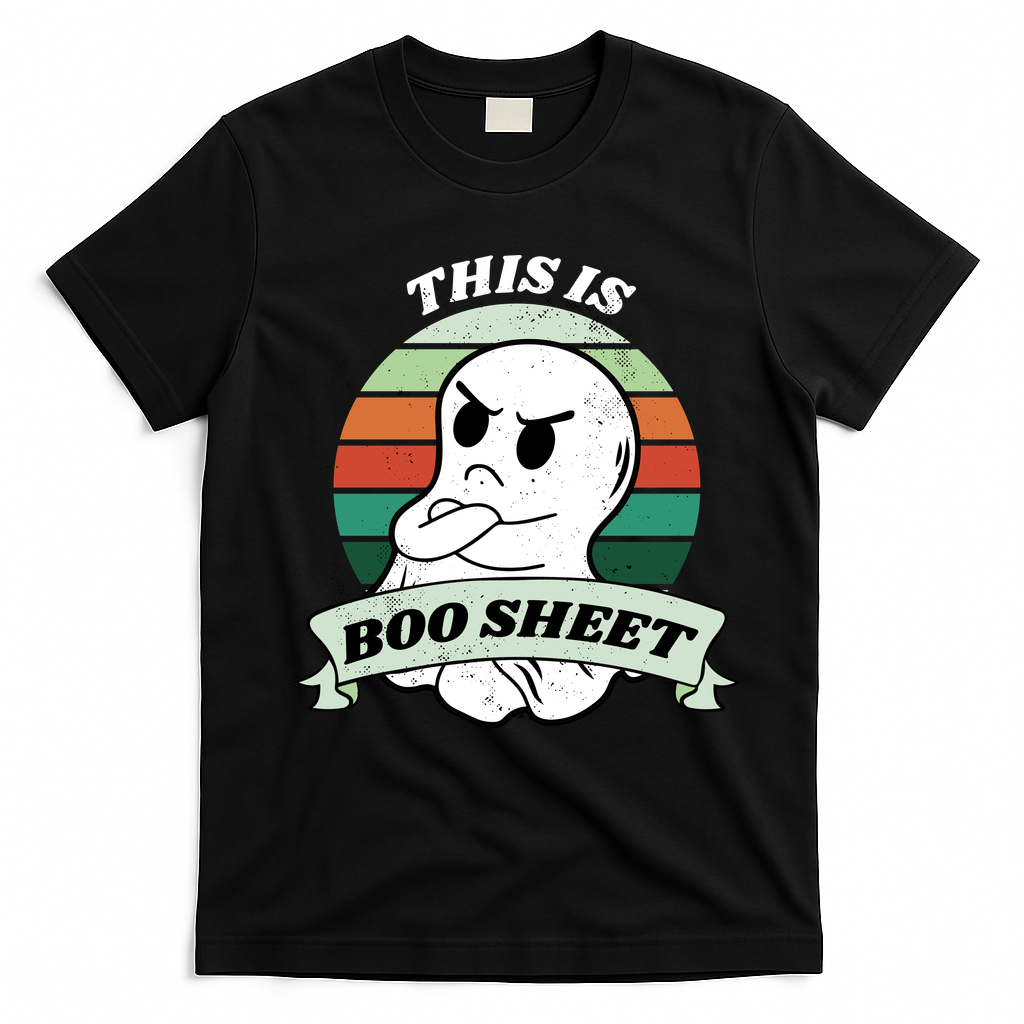 This Is Boo Sheet Cartoon Ghost Funny Halloween T-Shirt - Black