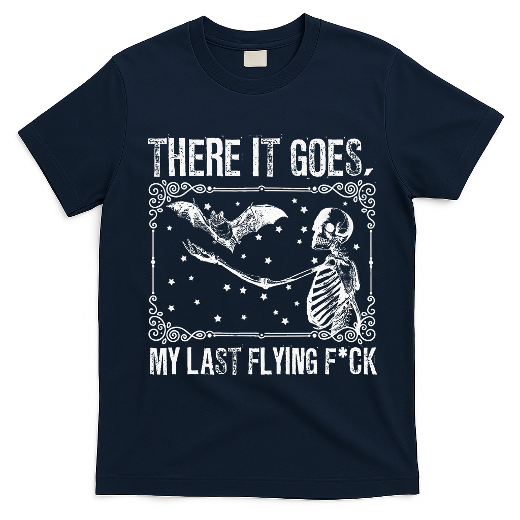 There It Goes My Last Flying F Skeletons Funny Halloween T-Shirt - Navy Blue