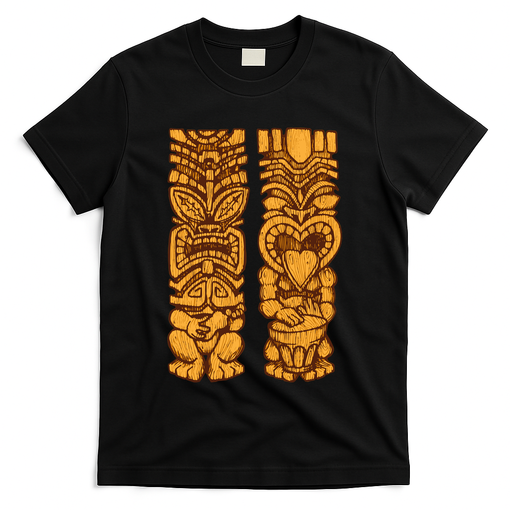 Wooden statues of Tiki with ukulele and drum T-Shirt