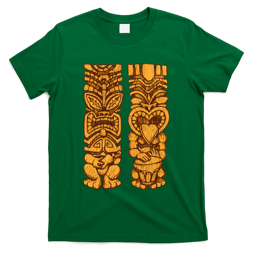 Wooden statues of Tiki with ukulele and drum T-Shirt