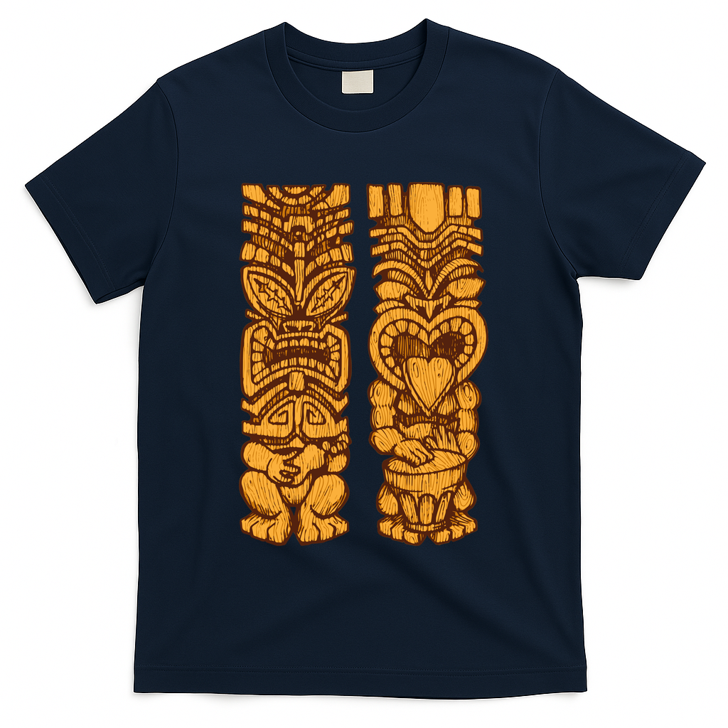 Wooden statues of Tiki with ukulele and drum T-Shirt