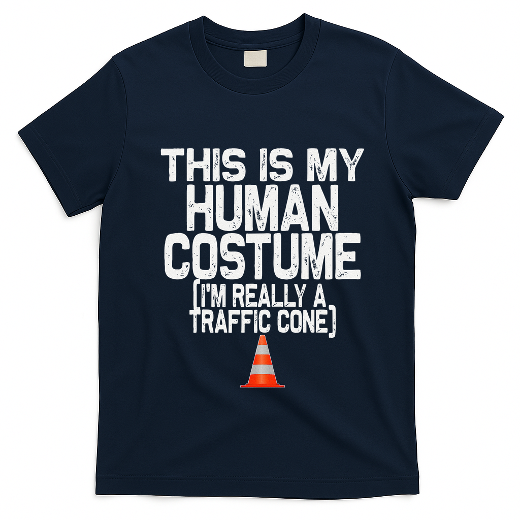 This Is My Human Costume Im Really A Traffic Cone Halloween T-Shirt - Navy Blue