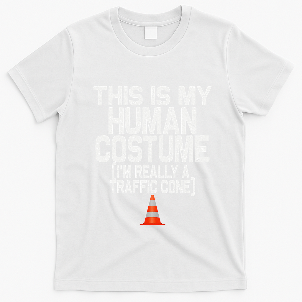 This Is My Human Costume Im Really A Traffic Cone Halloween T-Shirt - White