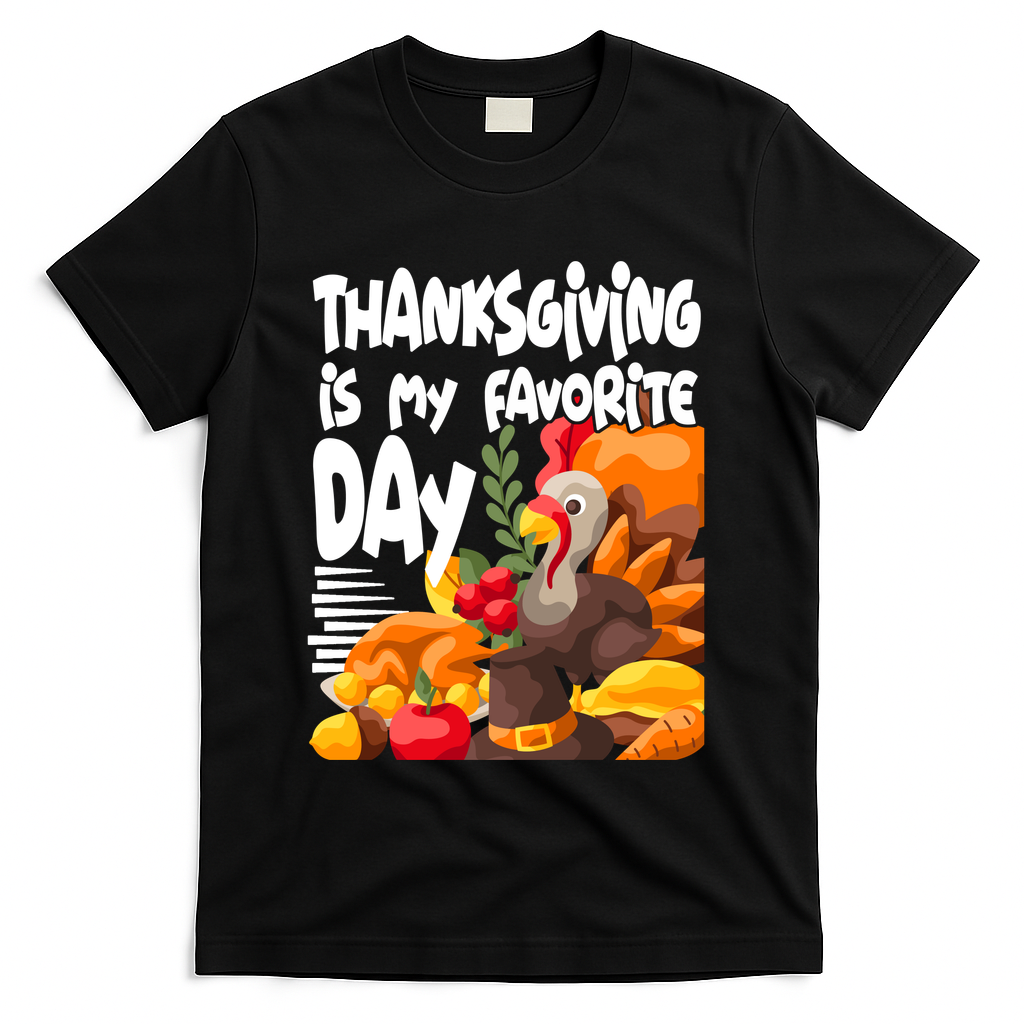 Thanksgiving Is My Favorite Day Turkey T-Shirt - Black