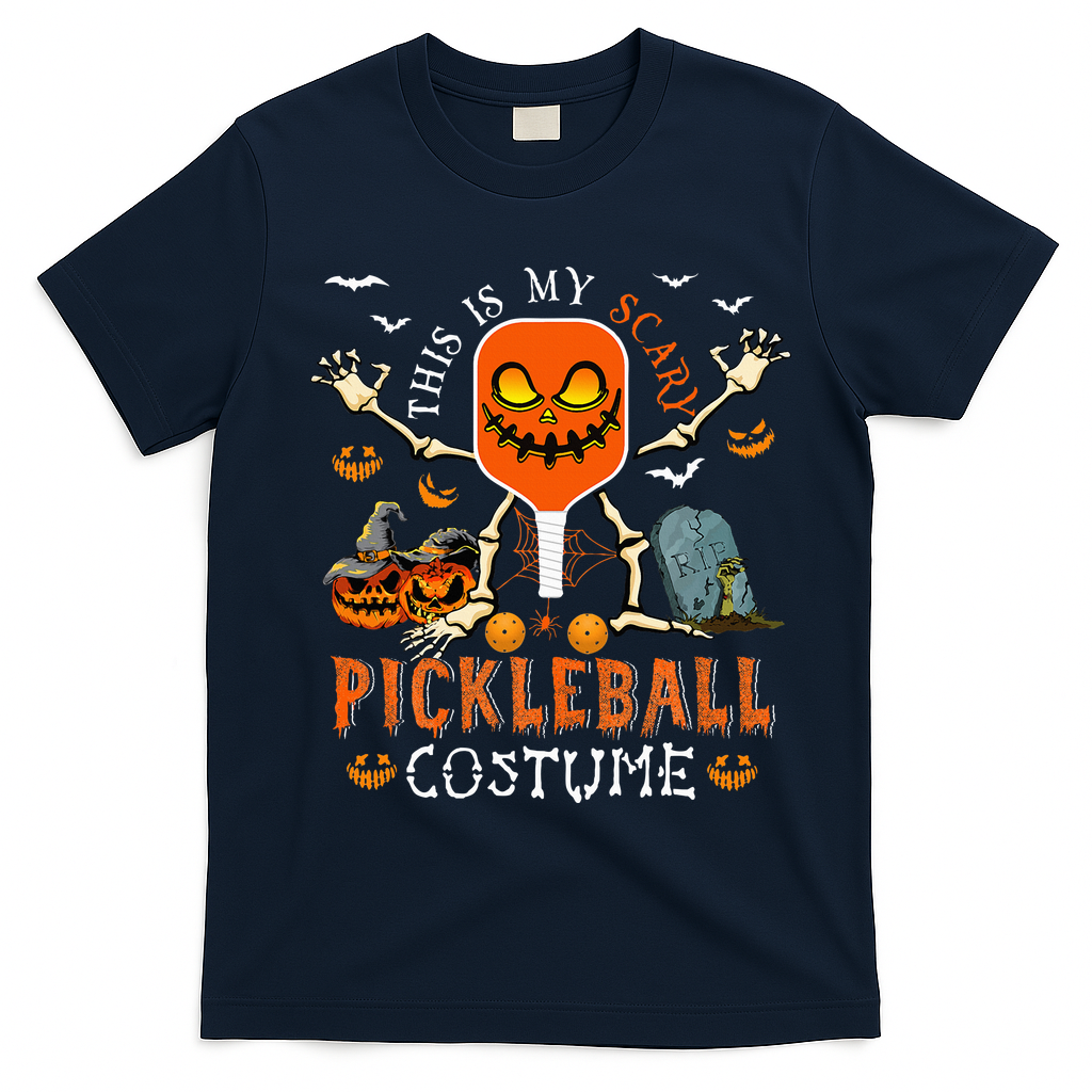 This Is My Scary Pickleball Costume Halloween Skeleton Lover T-Shirt - Navy Blue