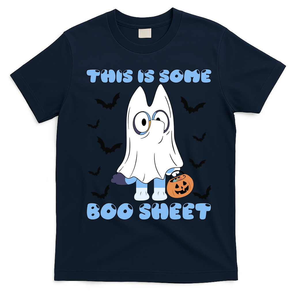 This Is Some Boo Sheet Funny Cute Dog Ghoul Halloween T-Shirt - Navy Blue
