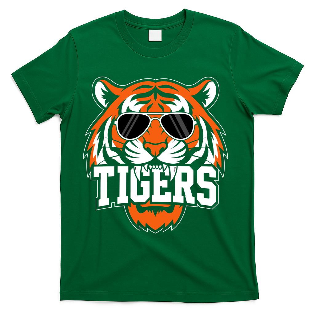 Tigers Inspirational Sports Fan Athletic Name T-Shirt - Green