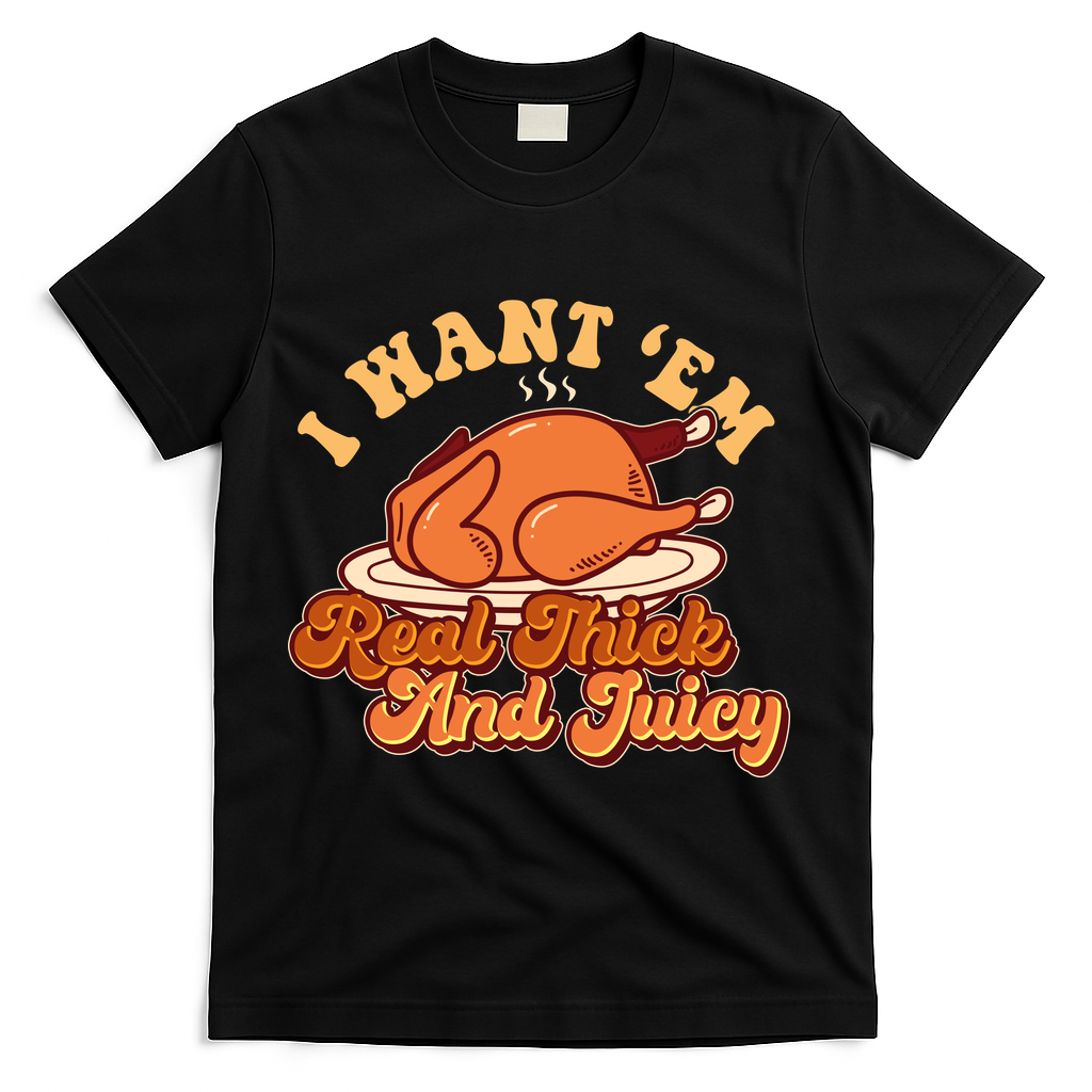 Thanksgiving I Want Em Real Thick And Juicy T-Shirt - Black