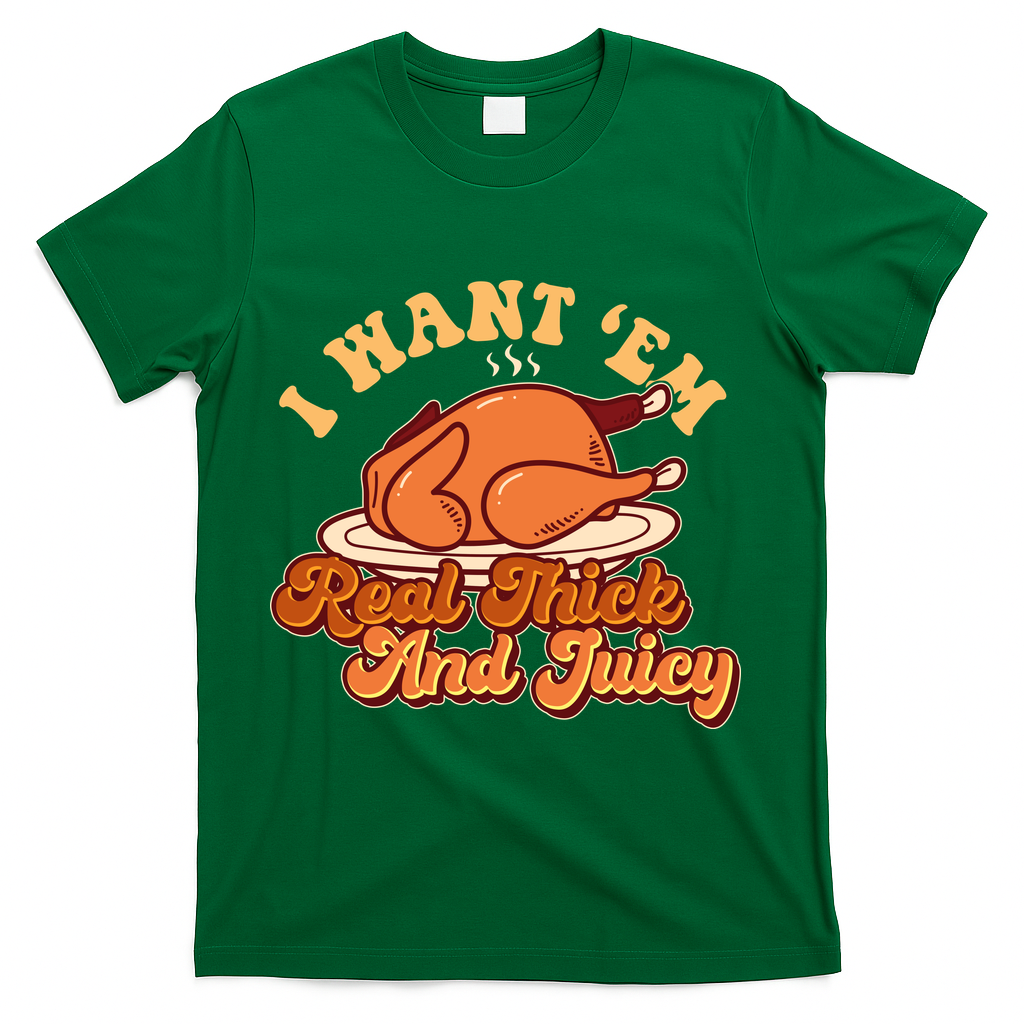 Thanksgiving I Want Em Real Thick And Juicy T-Shirt - Green