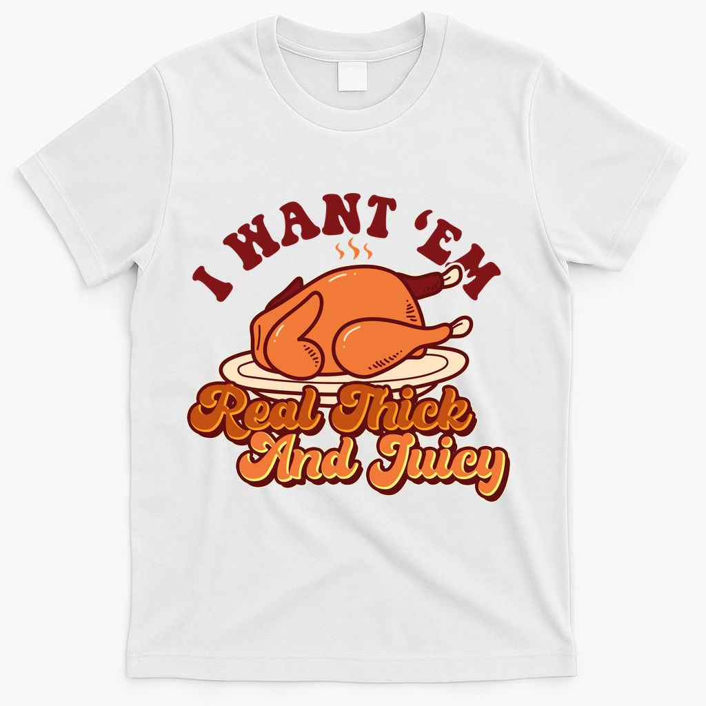 Thanksgiving I Want Em Real Thick And Juicy T-Shirt - White
