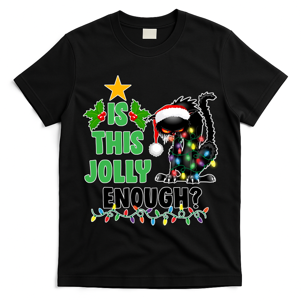 Is This Jolly Enough Funny Christmas Cat T-Shirt