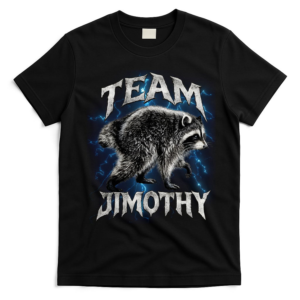Team JIMOTHY Funny Raccoon Meme T-Shirt - Black