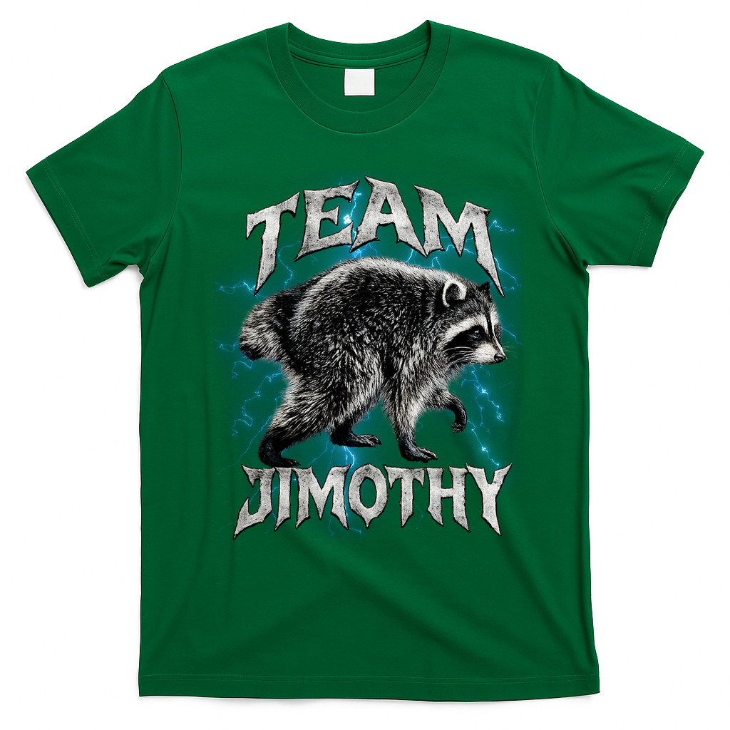 Team JIMOTHY Funny Raccoon Meme T-Shirt - Irish Green