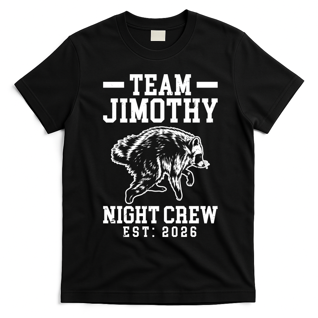 Team Jimothy Night Crew Est 2026 Raccoon T-Shirt - Black