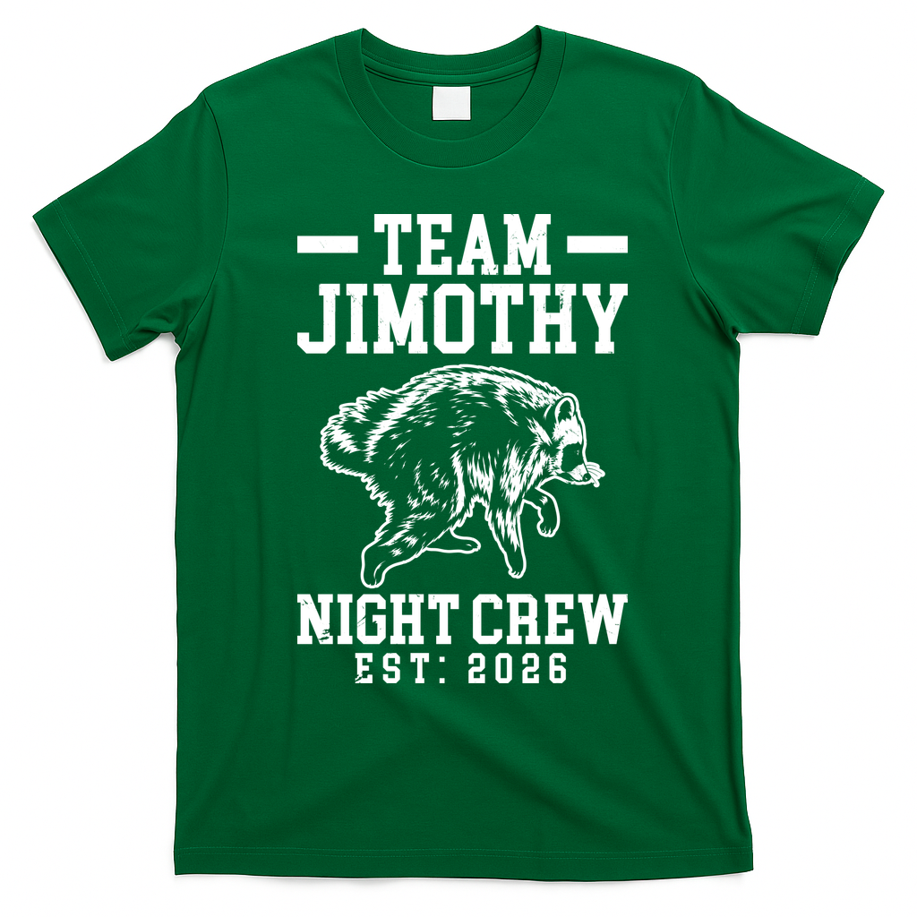 Team Jimothy Night Crew Est 2026 Raccoon T-Shirt - Irish Green
