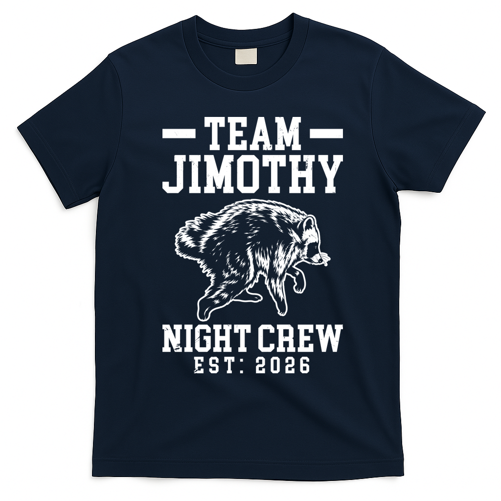 Team Jimothy Night Crew Est 2026 Raccoon T-Shirt - Navy Blue