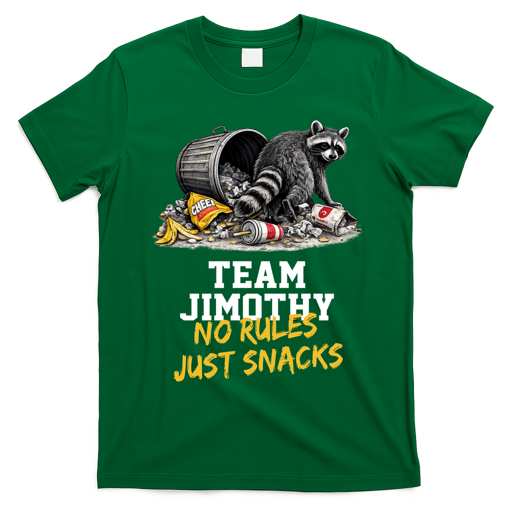 Team Jimothy Raccoon No Rules Just Snacks T-Shirt - Irish Green