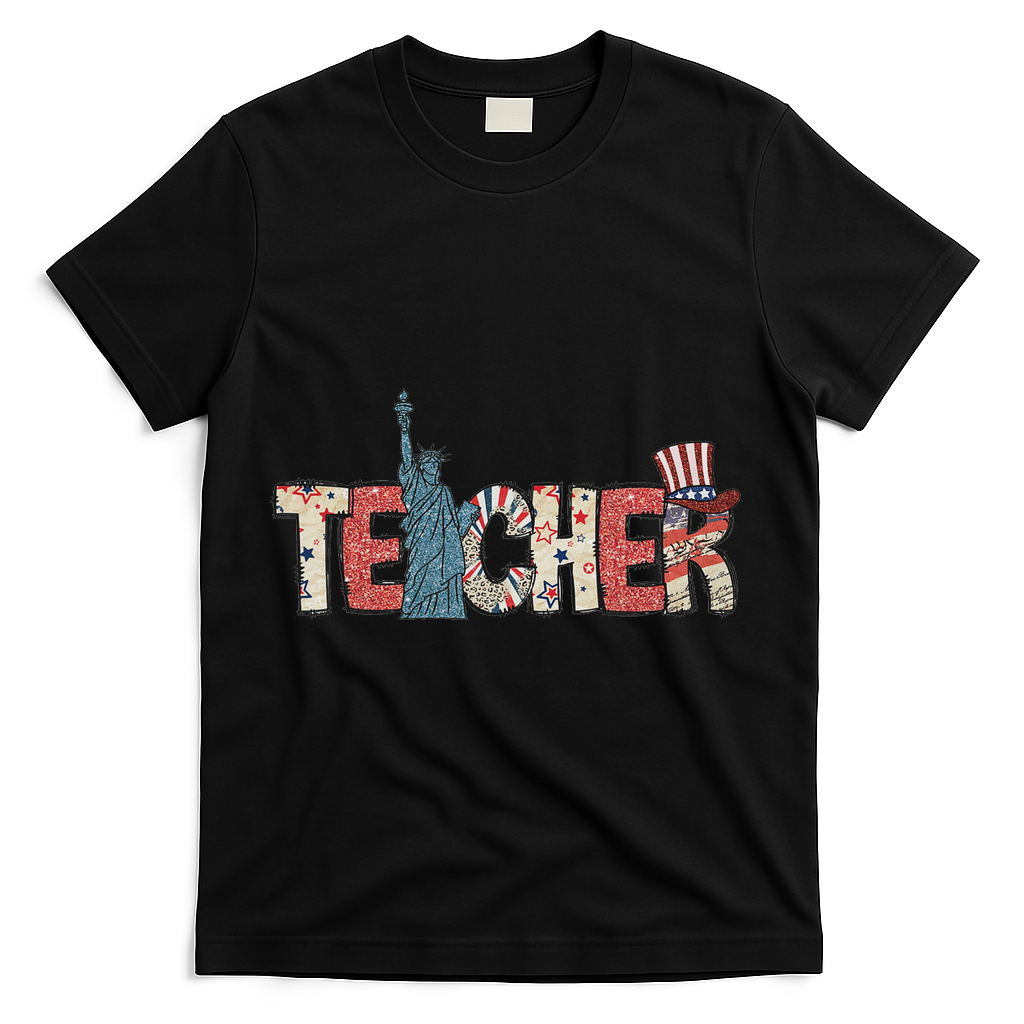 Teacher Life American Flag 4th Of July Usa Teacher Patriotic T-Shirt - Black