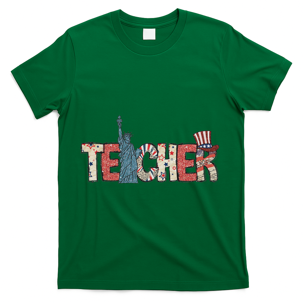 Teacher Life American Flag 4th Of July Usa Teacher Patriotic T-Shirt - Green