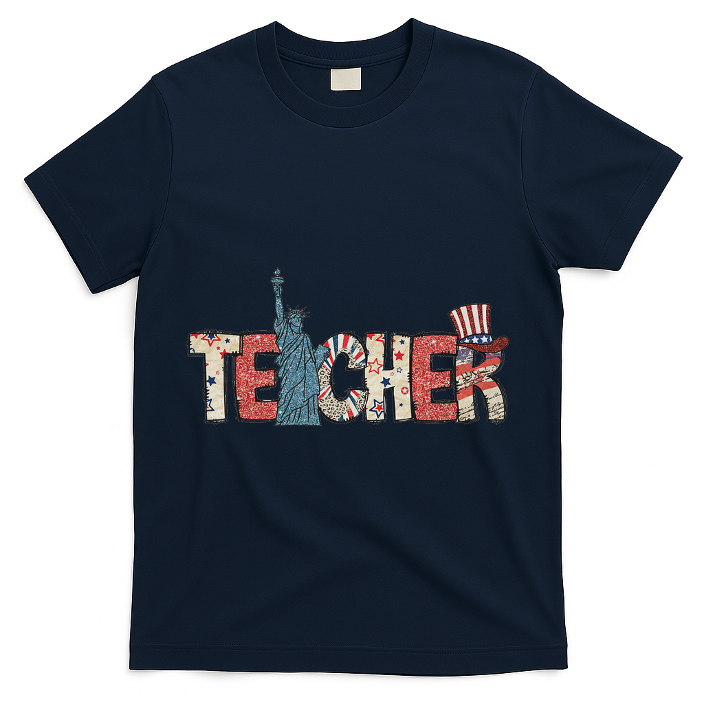 Teacher Life American Flag 4th Of July Usa Teacher Patriotic T-Shirt - Navy