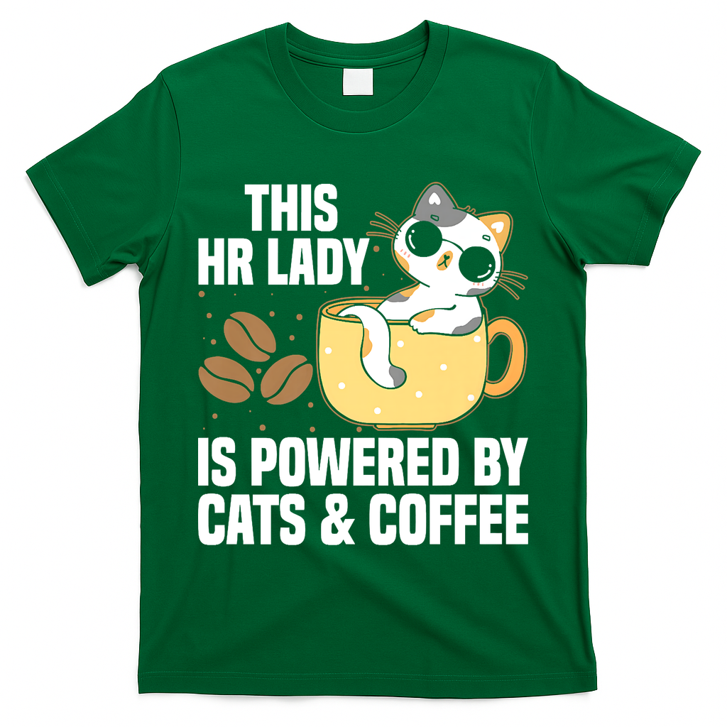 This Lady Is Powered By Cats & Coffee Expressive Design T-Shirt