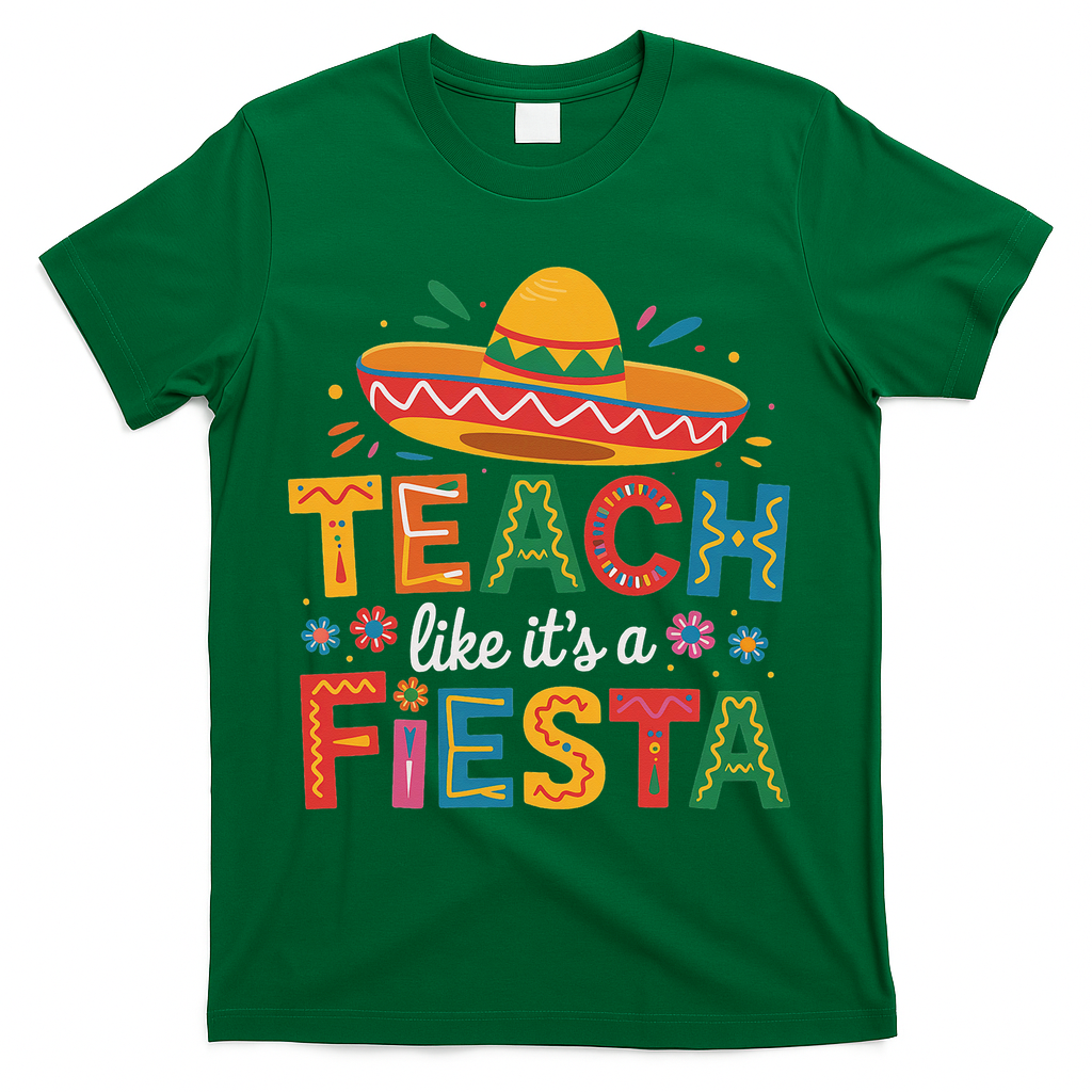 Teach Like Its A Fiesta Teachers Sombrero Cinco De Mayo T-Shirt - Green