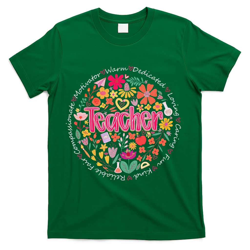 Teach Love Inspire Wildflower Teacher Funny Back To School T-Shirt - Green