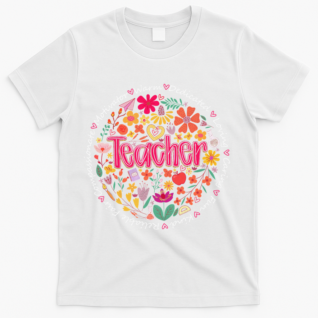 Teach Love Inspire Wildflower Teacher Funny Back To School T-Shirt - White