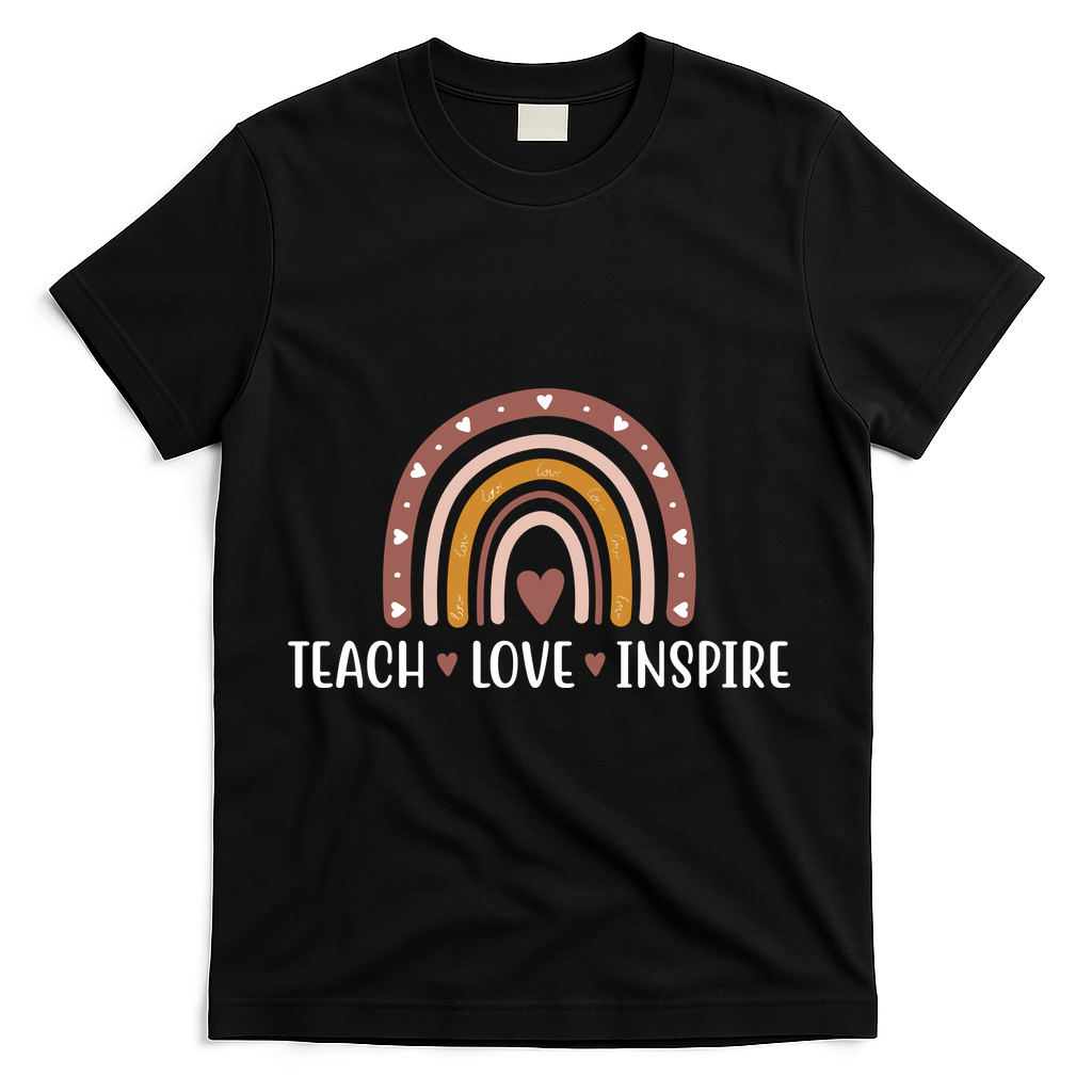 Teach Love Inspire Fall Autumn Rainbow T-Shirt - Black