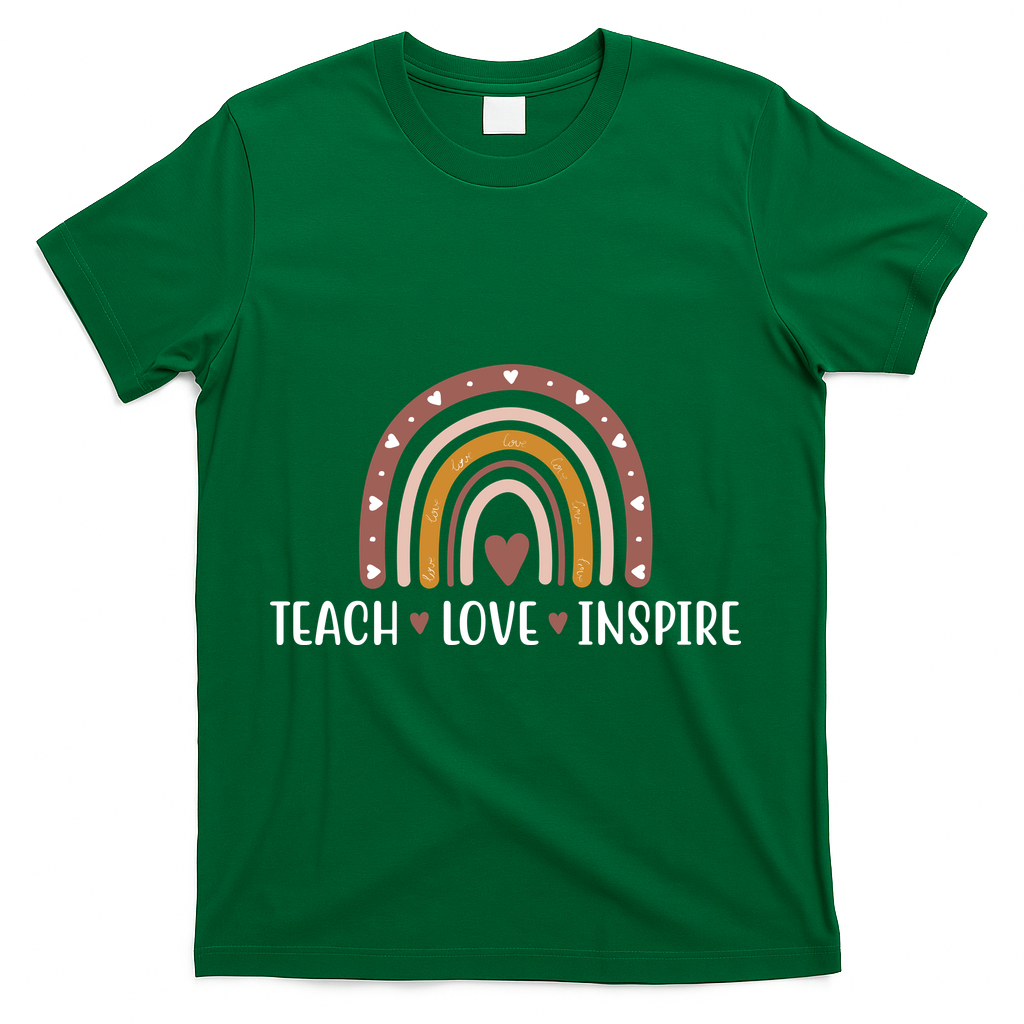 Teach Love Inspire Fall Autumn Rainbow T-Shirt - Green