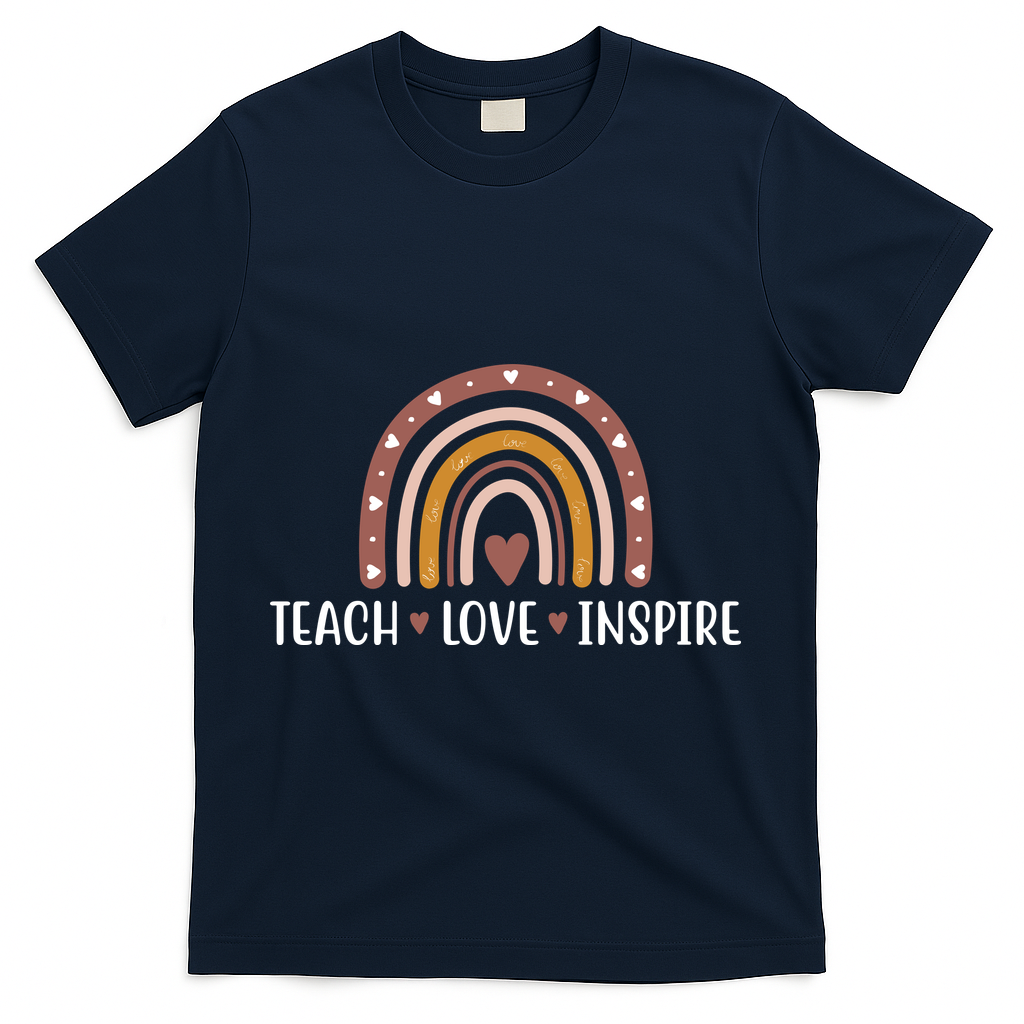 Teach Love Inspire Fall Autumn Rainbow T-Shirt - Navy