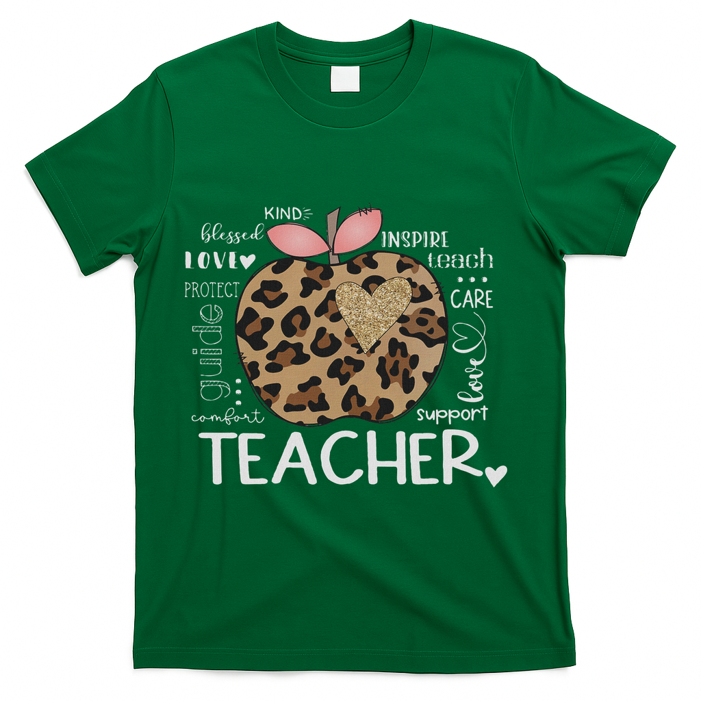 Teacher Life Leopard Apple Teacher's Day Back To School T-Shirt - Green