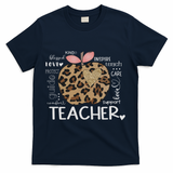 Teacher Life Leopard Apple Teacher's Day Back To School T-Shirt - Navy