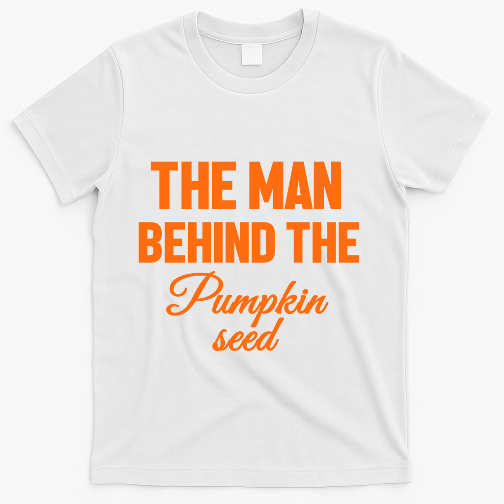 The Man Behind The Pumpkin Seed Halloween Pregnant T-Shirt - White
