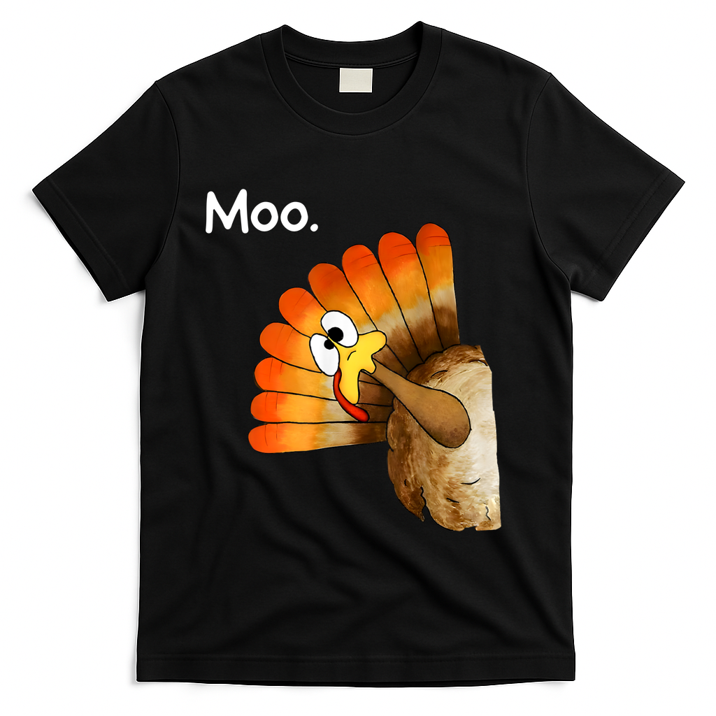 Turkey Moo Cow Funny Thanksgiving T-Shirt - Black